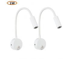 CASEWIND 2er Set Modern Weiß Elegant Drehbar Schwenkbar Schwanenhals LED Leselampe Verstellbar Wandlampe Wandleuchte Bettleuchte mit Schalter 1W Warmweiß für Schlafzimmer
