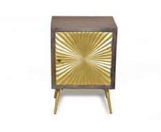 Sit Möbel Peetal Nachtkommode Mango mit Messing. Leder + Altholz, Beine Metall L = 45 x B = 33 x H = 60 cm braun mit Goldener Front und Beinen