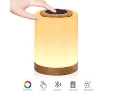 Nachttischlampe mit Bluetooth Lautsprecher, LED Nachtlampe Nachttischleuchte Stimmungslicht mit Touch,TF Karte Slot,7 Farbwechsel dimmbar für Schlafzimmer. (LED Bluetooth Night Light)