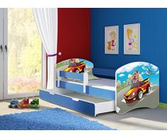 Clamaro Fantasia blau Motiv Kinderbett Komplett Set 160 x 80 cm inkl. Matratze, Lattenrost und Bettkasten Unterbett Schublade auf Rollen, Kantenschutzleisten umlaufend, extra Rausfallschutz Seitenteil (verstellbar), Seitenteile: