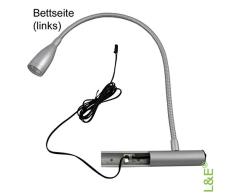 22222741 LED Bettleuchte aus Aluminium - linke Bettseite - Lichtfarbe: Warmweiss - 1 Watt - Schwanenhals Bettlampe Leselampe Nachttischleuchte