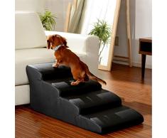 Pet Treppen Breite 19,7 Zoll Leichte Haustiertreppe mit Wasserdichtem Leder, 4 Step Arc Design Treppe für Hunde/Katzen, Bettsofa (Color : Black)