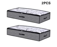 Cozywind Unterbettkommode 2er Set Platzsparend Atmungsaktiv Unterbett Aufbewahrungstasche für Decken Kissen Kleidung 100x50x18cm(90 Liter) (Dunkelgrau)