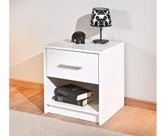 Links 20900015 Nachtkommode Nachttisch Kiefer massiv Schlafzimmerkommode Schublade weiß silber