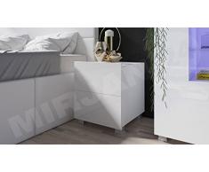 Mirjan24 Nachttisch Calabrini BR06 mit 2 Schubladen, Nachtschrank, Nachtkonsole, Nachtkommode, Schlafzimmerkommode, Beistelltisch, Schlafzimmer Set (Weiß/Weiß Hochglanz)