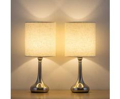 Nachttischlampen 2er Set, Vintage Tischlampe mit Lampenschirm für Schlafzimmer, Kinderzimmer, Wohnzimmer, Hotel - Silber