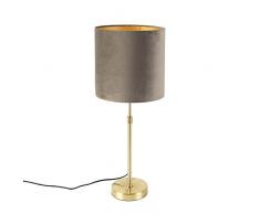 QAZQA Landhaus/Vintage/Rustikal Tischlampe Gold/Messing/messing mit Samtschirm taupe 25 cm - Parte/Innenbeleuchtung/Wohnzimmerlampe/Schlafzimmer/Nachttischleuchte Textil/Stahl Zylinde