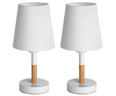 Monzana Nachttischlampe 2er Set Tischleuchte Design Tischlampe Weiß Stoffschirm Holzoptik Höhe 32cm Leselampe Leuchte