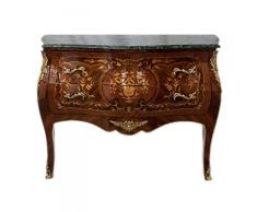 Casa Padrino Barock Kommode Braun Intarsien mit Marmorplatte 100cm