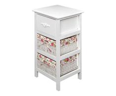 Landhaus Antik Kommode Schrank Badregal Weiss Nachttisch mit 2 Körben Rosa