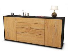 Stil.Zeit Sideboard Eleni/Korpus anthrazit matt/Front Holz-Design Eiche (180x79x35cm) Push-to-Open Technik & Leichtlaufschienen