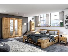 Elfo Futonbett Wildeiche Massiv geölt 140cm inkl. 4 Bettkästen, Fußteilregal exsopo