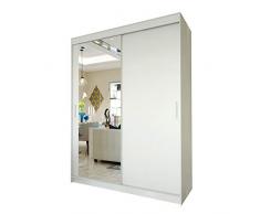 Mirjan24 Kleiderschrank Persi II, Schwebetürenschrank mit Spiegel, Elegante Schlafzimmerschrank, Schlafzimmer, Jugendzimmer, Diele und Flur, Schiebetür (Weiß, 150 cm)