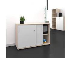 Uni Schiebetürenschrank 1 Meter breit abschließbar 2OH Weiß-Ahorn Schrank Büroschrank