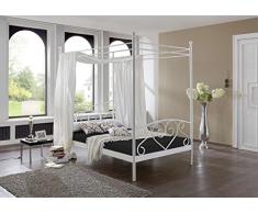 lifestyle4living Himmelbett 120x200, Weiß Federkern Matratze in Schwarz, Lattenrahmen, Kopfteil und Fußteil | Metallbett in Schmiedeoptik für einen romantischen Schlaf