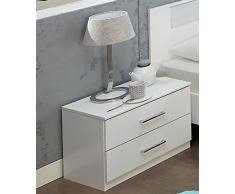 Dreams4Home Nachtkonsole Pam - Kommode, Nachttisch, Nachtschrank, Nachtkommode, Schrank, Ablage, aus als Paar bestellbar, B/H/T: 52 x 40 x 38 cm, 2 Schubkästen, Schlafzimmer, Jugendzimmer, in Alpinweiß / Absätze in Glas weiß