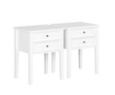 Homfa Nachttisch 2er Set Beistelltisch Kommode Wohnzimmertisch Sofatisch Nachtschrank mit 2 Schubladen Weiß Holz 48x40x60cm