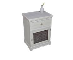 elbmöbel Nachttisch aus Holz mit Schublade in Weiss beige Rattankorb-Stil Landhaus Nachtkonsole Barock Antik