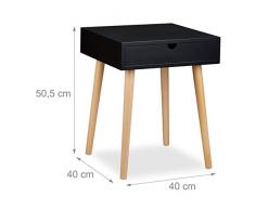 Relaxdays Nachttisch ARVID mit Schublade, Nachtkommode, Holz, Beine natur, Nachtschrank im nordischen Design, HBT: ca. 50,5 x 40 x 40 cm, schwarz