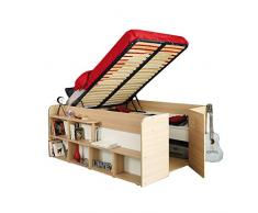 Funktionsbett Aaliyah 140 * 200 cm Beige Buche inkl Hydraulik + 2 Roll-Bettkästen + Kleiderschrank Kinderbett Jugendbett Bett Kind Jugendzimmer