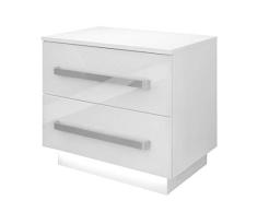 Bingo-Shop Nachttisch LED Nachtkommode Hochglanz Nachtschrank Beleuchtung Nachtkommode 55 x 37 x 49 cm Weiß Schlafzimmer LED-Beleuchtung 2 Schubladen V97