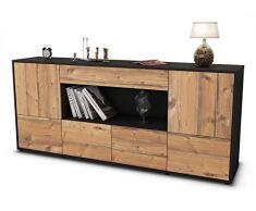 Stil.Zeit Sideboard ELSA/Korpus anthrazit matt/Front Holz-Design Pinie (180x79x35cm) Push-to-Open Technik & Leichtlaufschienen