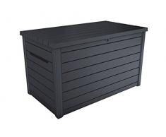 Koll-Living Auflagenbox/Kissenbox Goliath XXL 870 Liter Farbe : Graphit l 100% Wasserdicht l mit Belüftung dadurch kein übler Geruch/Schimmel l Moderne Holzoptik l Deckel belastbar bis 50 KG