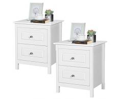 Yaheetech 2er Set Nachttische, Nachtschrank Kommode mit 2 Schubladen, Beistelltisch, Sofatisch, 55 cm hoch, weiß