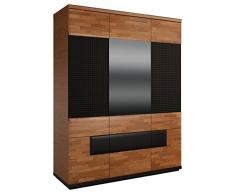 Drehtürenschrank / Kleiderschrank Postira 37, Farbe: Walnuss / Schwarz, teilmassiv - Abmessungen: 163 x 210 x 62 cm (B x H x T)