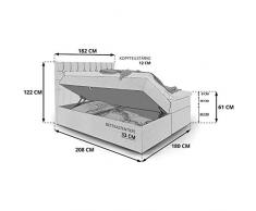 Moebella Boxspringbett mit Bettkasten H3 Webstoff Grau XXL Stauraum Chester Topper Taschenfederkernmatratze Knopfheftung (180 x 200 cm)