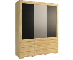 Drehtürenschrank / Kleiderschrank Lipik 41, Farbe: Eiche / Schwarz, teilmassiv - Abmessungen: 182 x 224 x 61 cm (B x H x T)