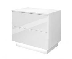 Lukmöbel Nachttisch Lina mit Schubladen und LED Beleuchtung Push to Open System Weiß Hochglanz HG Schlafzimmer Schlafzimmerkommode Nachtkonsole Nachtschrank Beistelltisch