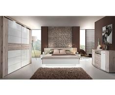 expendio Schlafzimmer Rubio 21A Sandeiche weiß Hochglanz Doppelbett 2X Nachtkonsole Schwebetürenschrank mit Beleuchtung