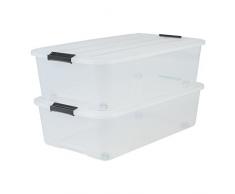 IRIS 135462, 2er-Set Unterbettboxen / Rollerboxen / Aufbewahrungsboxen Top Box Under Bed Box, TBU-40, mit 4 Rollen, Plastik, transparent, 40 L, 68 x 38,8 x 18,5 cm