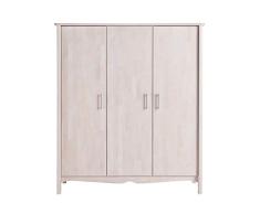 BioKinder Feli Kinderschrank Kleiderschrank Schlafzimmerschrank 3-türig aus Massivholz Birke 157 x 62 x 180 cm weiß lasiert