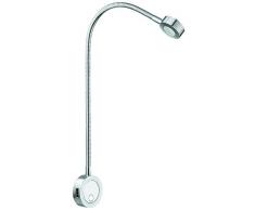 Flexible LED-Leuchte Anbauleuchte Leseleuchte Bettleuchte 2034 Aluminium Chrom poliert | Nachttisch-Lampe mit integrierter 2-fach USB-Ladestation | LED-Lampe mit integrierten Druckschalter für 2 Helligkeitsstufen