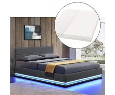 ArtLife LED Polsterbett Toulouse 140 × 200 cm mit Matratze, Lattenrost & Bettkasten - Kunstleder Bezug & Holz Gestell – grau – Bett Jugendbett