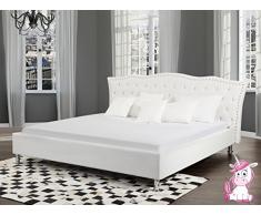 Supply24 Designer Barock Leder Bett Unicorn Einhorn Weiss mit Lattenrahmen Lattenrost mit Bettkasten Stauraum Polsterbett traumhaftes Lederbett modern Jugendbett günstig (90x200 cm mit Bettkasten)