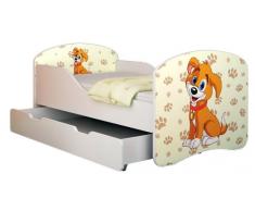 Clamaro Traumland Motiv Kinderbett 80 x 160 cm inkl. Matratze, Lattenrost und Bettkasten Schublade auf Rollen, Kantenschutzleisten und Rausfallschutz, Motiv: 11 - Hund Motiv