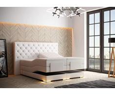 HG Royal Estates GmbH Mailand Designer Chesterfield Boxspringbett elektrisch inkl. LED-Beleuchtung, Visco Topper, 7-Zonen Taschenfederkern, H3, Weiß Kunstleder Größe 180 x 200 cm