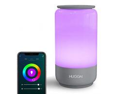 Smart LED Nachttischlampe, HUGOAI dimmbare Tischlampe, Nachtlicht für Schlafzimmer,mit Farbtemperatur & RGB Farbwechsel und Wi-Fi Verbindung, kompatibel mit Alexa/Google Assistant und IFTTT-Grau