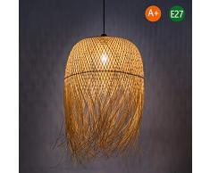 Bambus Kronleuchter Handgewebte Pendelleuchte E27 Retro Restaurant Schlafzimmer Rattan Lampenschirm Pendellampe Küche Wohnzimmer Dekorative Beleuchtung Esstischlampe,62 * 45cm