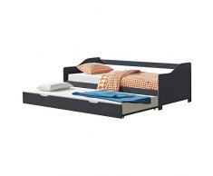 [en.casa] Tandembett 2X 90x200cm Dunkelgrau Ausziehbett Doppelt Sofabett mit Lattenrost Funktionsbett Kiefernholz Schlafsofa Gästebett Kojenbett Tagesbett