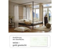 expendio hochwertiges Himmelbett Metallbett Cady, Verschiedene Varianten, Jugendbett Doppelbett Singelbett Ehebett, Liegefläche:180 x 200 cm, Farben:weiß - Gold gewischt