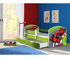 Clamaro Fantasia Grün Motiv Kinderbett Komplett Set 160 x 80 cm inkl. Matratze, Lattenrost und Bettkasten Unterbett Schublade auf Rollen, Kantenschutzleisten umlaufend, extra Rausfallschutz Seitenteil (verstellbar), Seitenteile: