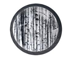 Schublade zieht Griffknöpfe Baum Birke Wald Kleiderschrank mit Schrauben rund für Wohnaccessoires 4er-Set