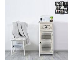 Rebecca Mobili Badschrank, Kommode für Schlafzimmer, 1 Tür 1 Schublade, Weiß Beige, Vintage-Stil, Bad Schlafzimmer - Maße: 75 x 32 x 26 cm (HxLxB) - Art. RE4594