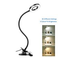 Leselampe Klemmleuchte, 3 Farb und 10 Helligkeitsstufen Dimmbar klemmlampe, USB Schreibtischlampe, 360°Flexibel and Speicherfunktion Klemme Bettlampe((Kein Stecker/Adapter))