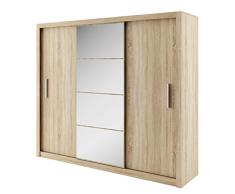 Kleiderschrank Idea, Modernes Schwebetürenschrank mit Spiegel, Schiebetür, 250 x 215 x 60 cm, Elegantes Schlafzimmerschrank, Schlafzimmer (250 cm, Sonoma Eiche)