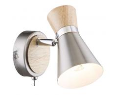 Wandstrahler 1 Flammig Innen Wandlampe mit Schalter Flurlampe Wandleuchte Leselampe (Wandspot Beweglich, Wohnzimmerlampe, Schlafzimmerlampe, Holz, Nickel Matt)